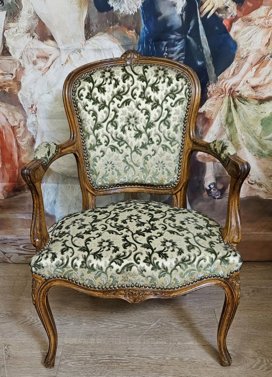 Louis XV Style Armchair, Accompanied By Its Matching Footstool-photo-1