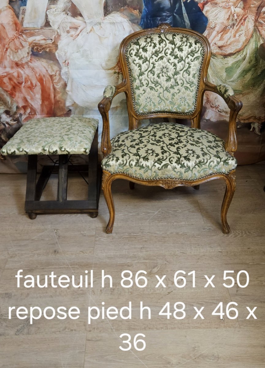 Louis XV Style Armchair, Accompanied By Its Matching Footstool-photo-8