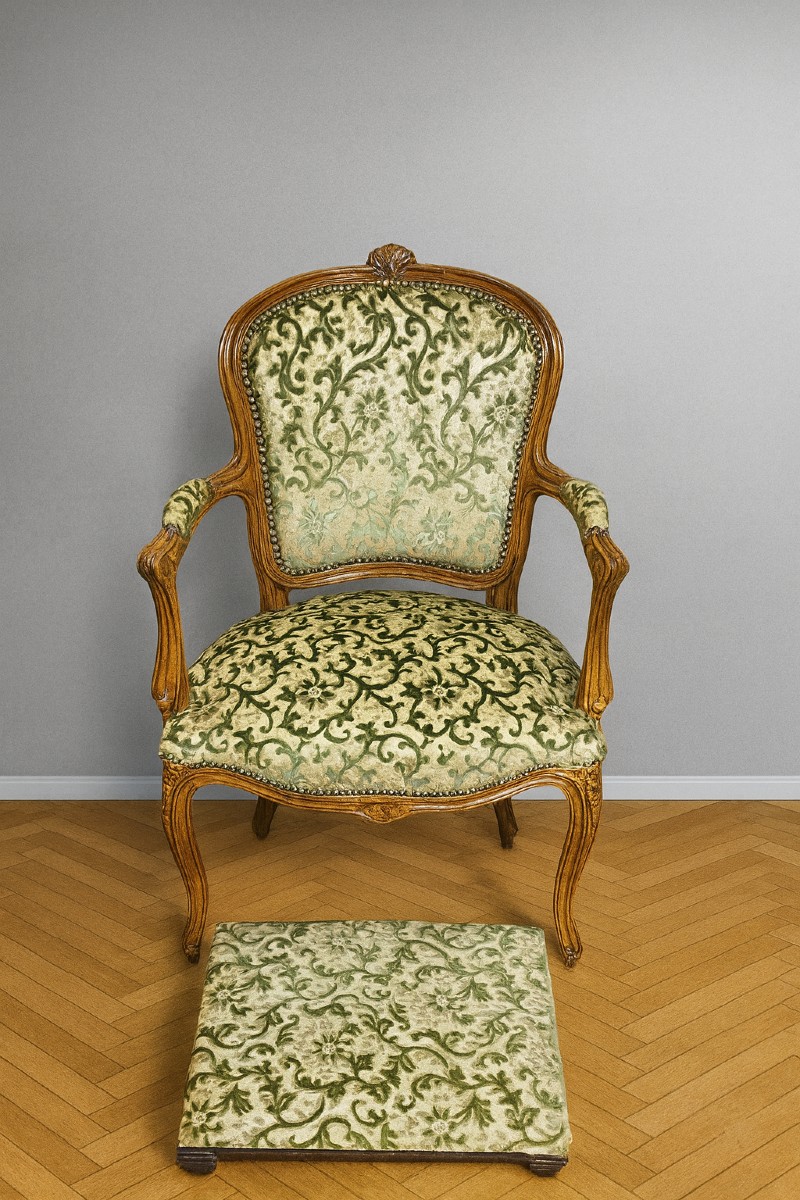 Louis XV Style Armchair, Accompanied By Its Matching Footstool