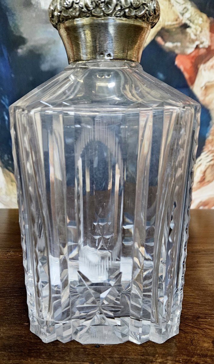 Carafe ancienne en cristal taillé – Monture en argent / époque Art Déco-photo-2