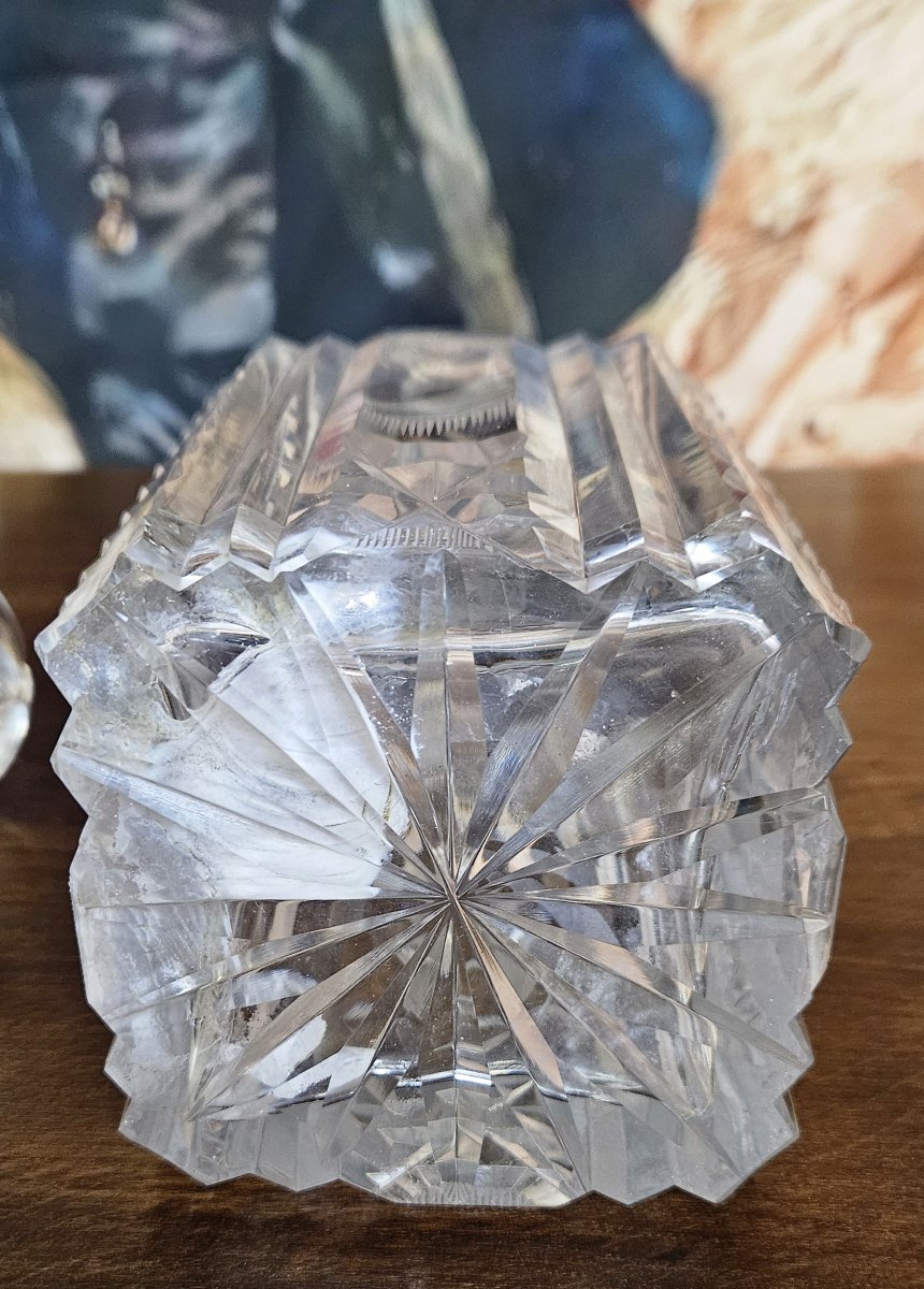 Carafe ancienne en cristal taillé – Monture en argent / époque Art Déco-photo-5