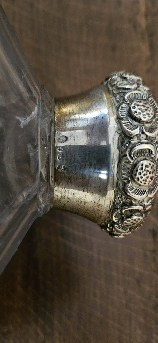 Carafe ancienne en cristal taillé – Monture en argent / époque Art Déco-photo-7