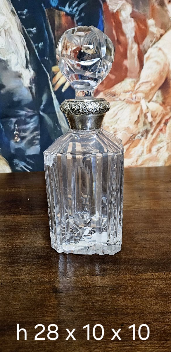 Carafe ancienne en cristal taillé – Monture en argent / époque Art Déco-photo-8