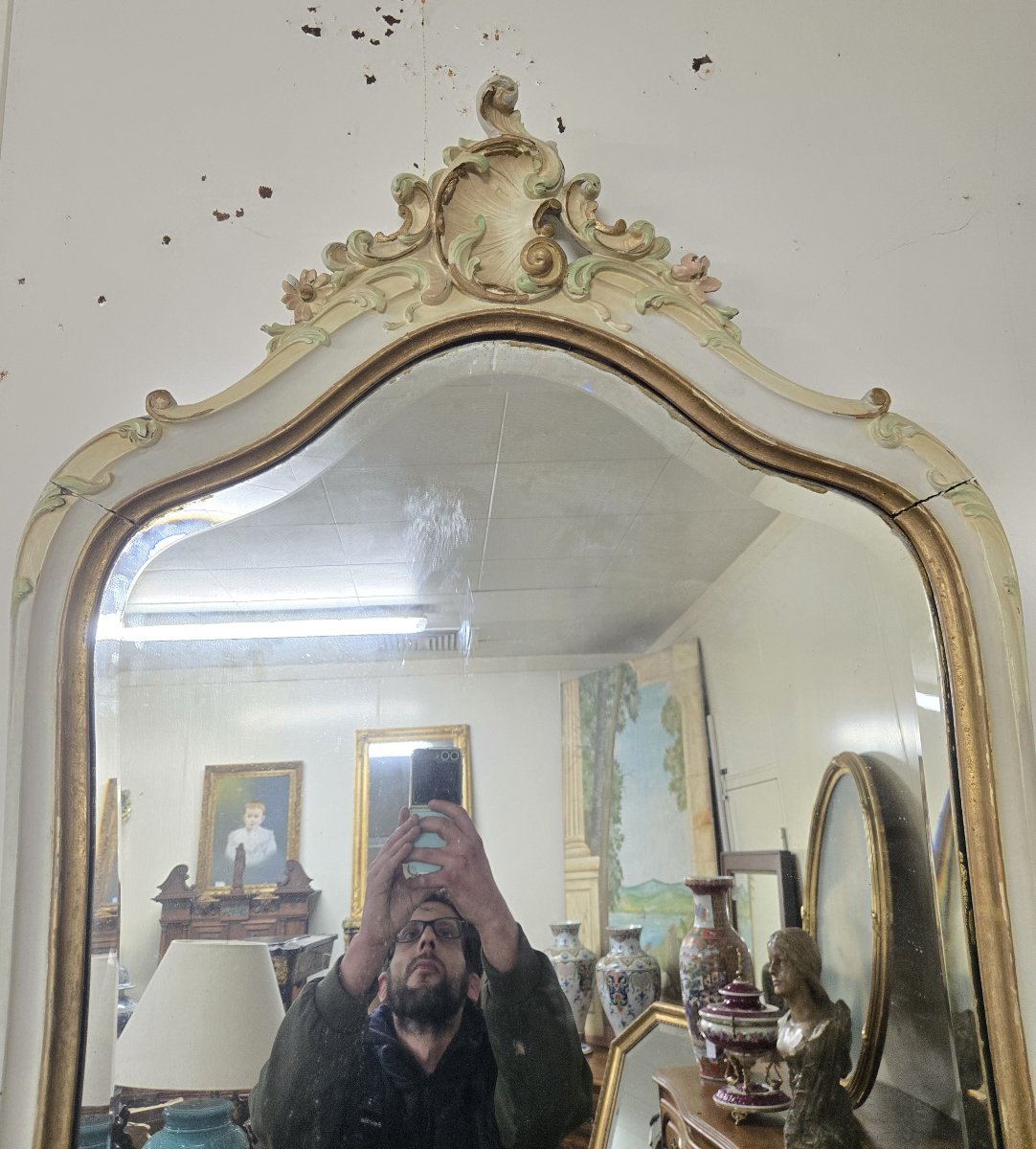 Console And Large Louis XV Style Mirror In Lacquered And Gilded Wood -photo-2