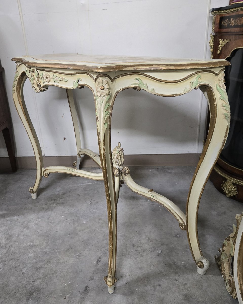 Console And Large Louis XV Style Mirror In Lacquered And Gilded Wood -photo-7