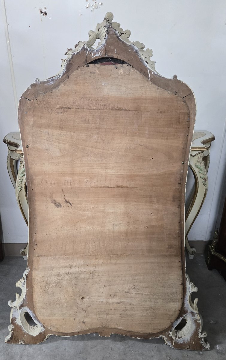 Console And Large Louis XV Style Mirror In Lacquered And Gilded Wood -photo-8