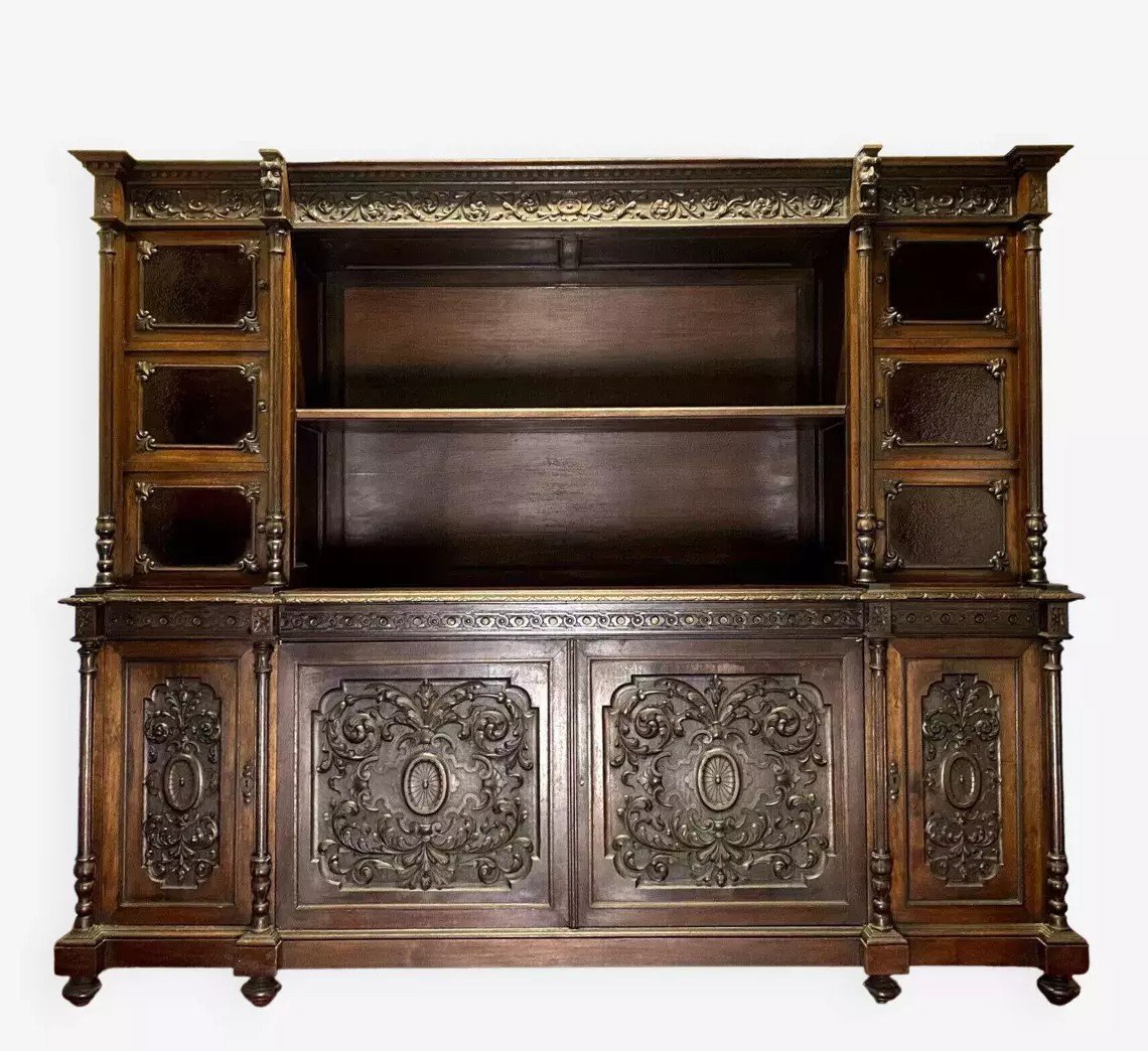 Renaissance-style Sideboard, Entirely Made Of Walnut And Richly Carved -photo-1