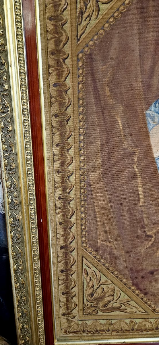 After Greuze: An Old Painting Depicting A Young Woman At A Window-photo-4