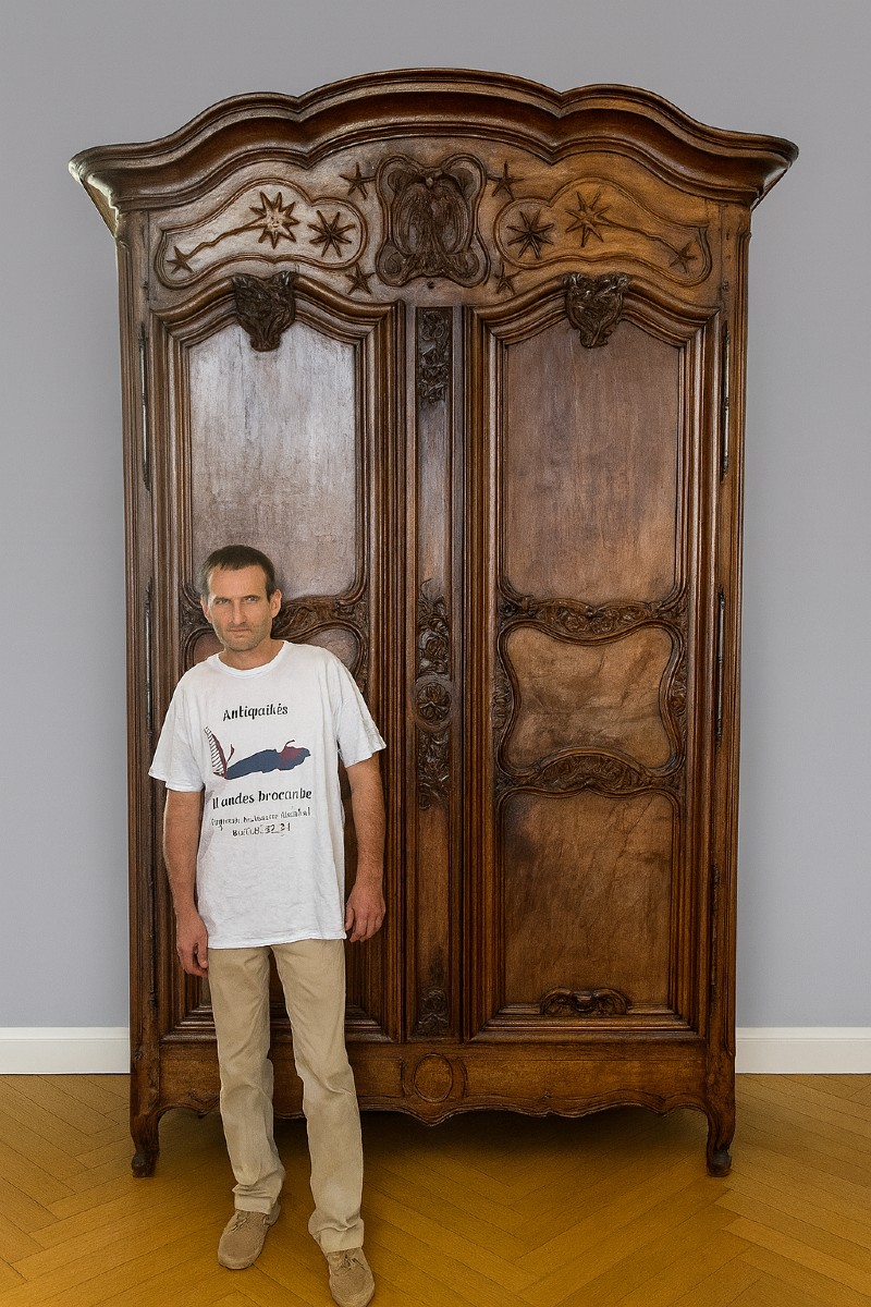 Very Important Louis XV Period Lyonnais Wardrobe In Solid Walnut / Height 295 Cm-photo-2