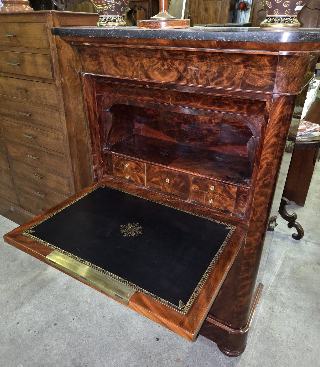 Restoration Period Secretary Desk In Flamed Mahogany-photo-4