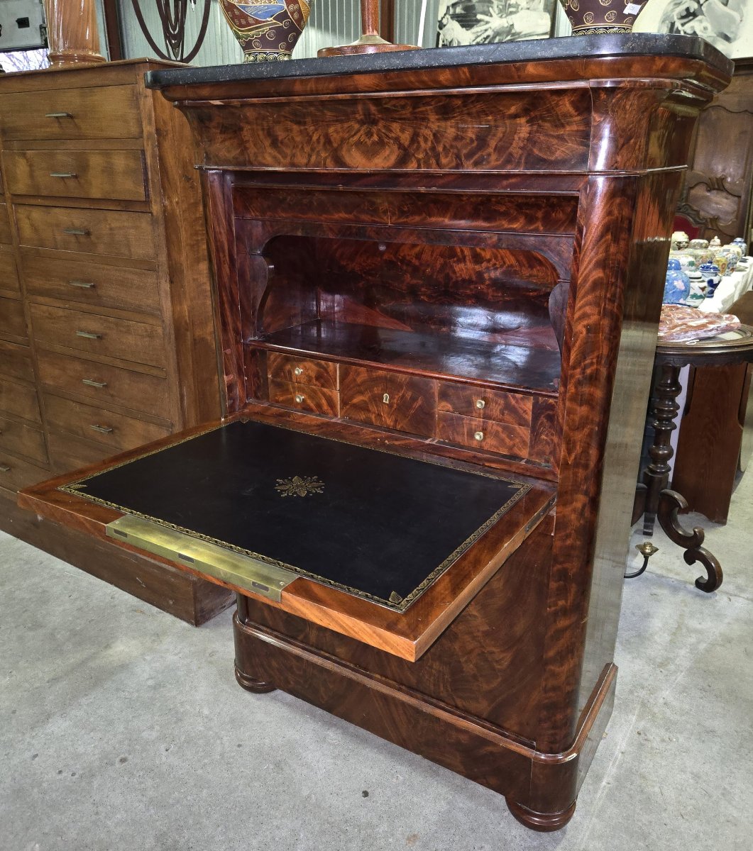 Restoration Period Secretary Desk In Flamed Mahogany-photo-7