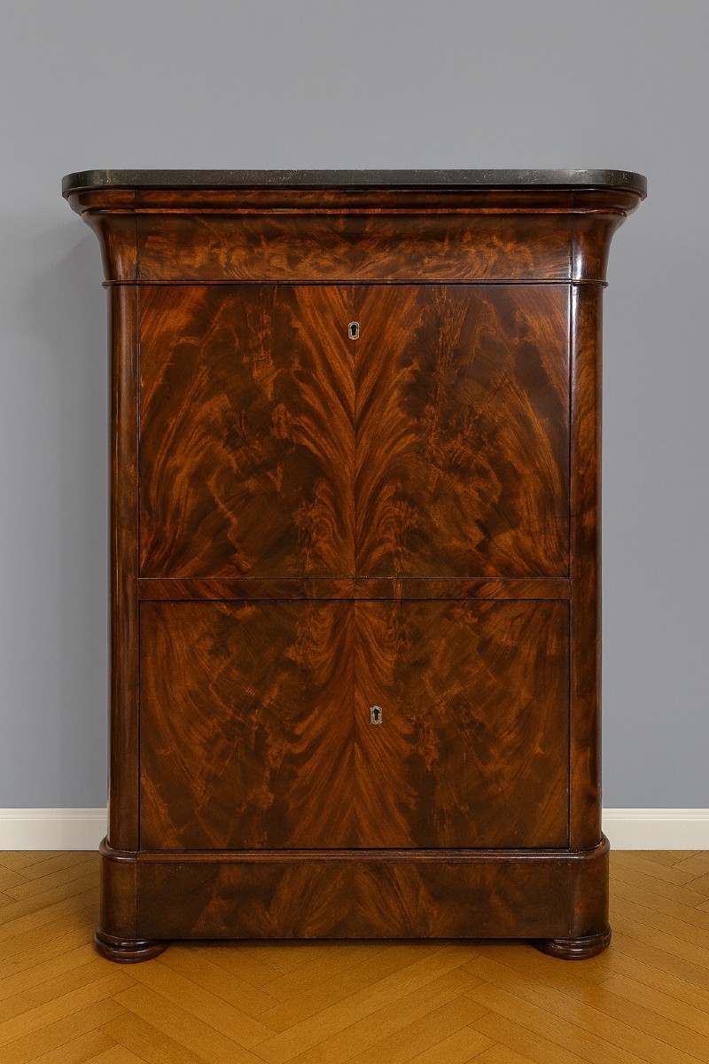 Restoration Period Secretary Desk In Flamed Mahogany