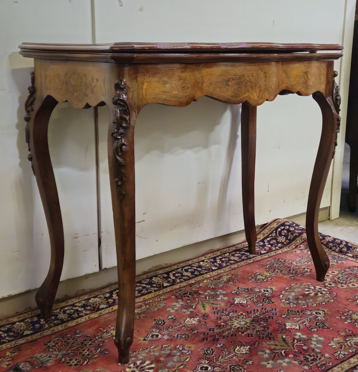 Table a jeux style Louis XV en marquéterie et acajou-photo-2