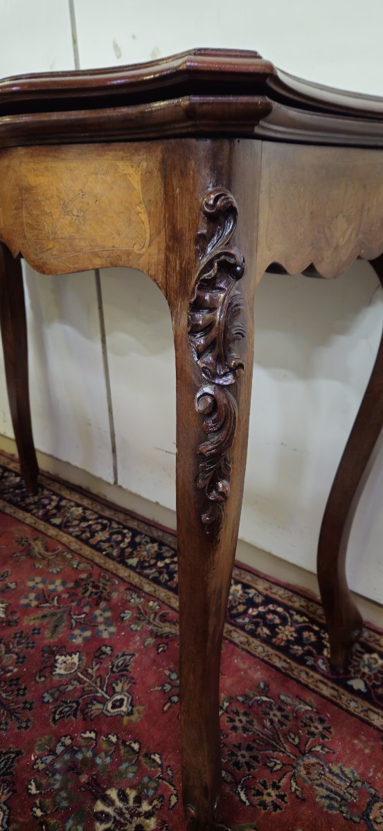 Table a jeux style Louis XV en marquéterie et acajou-photo-4