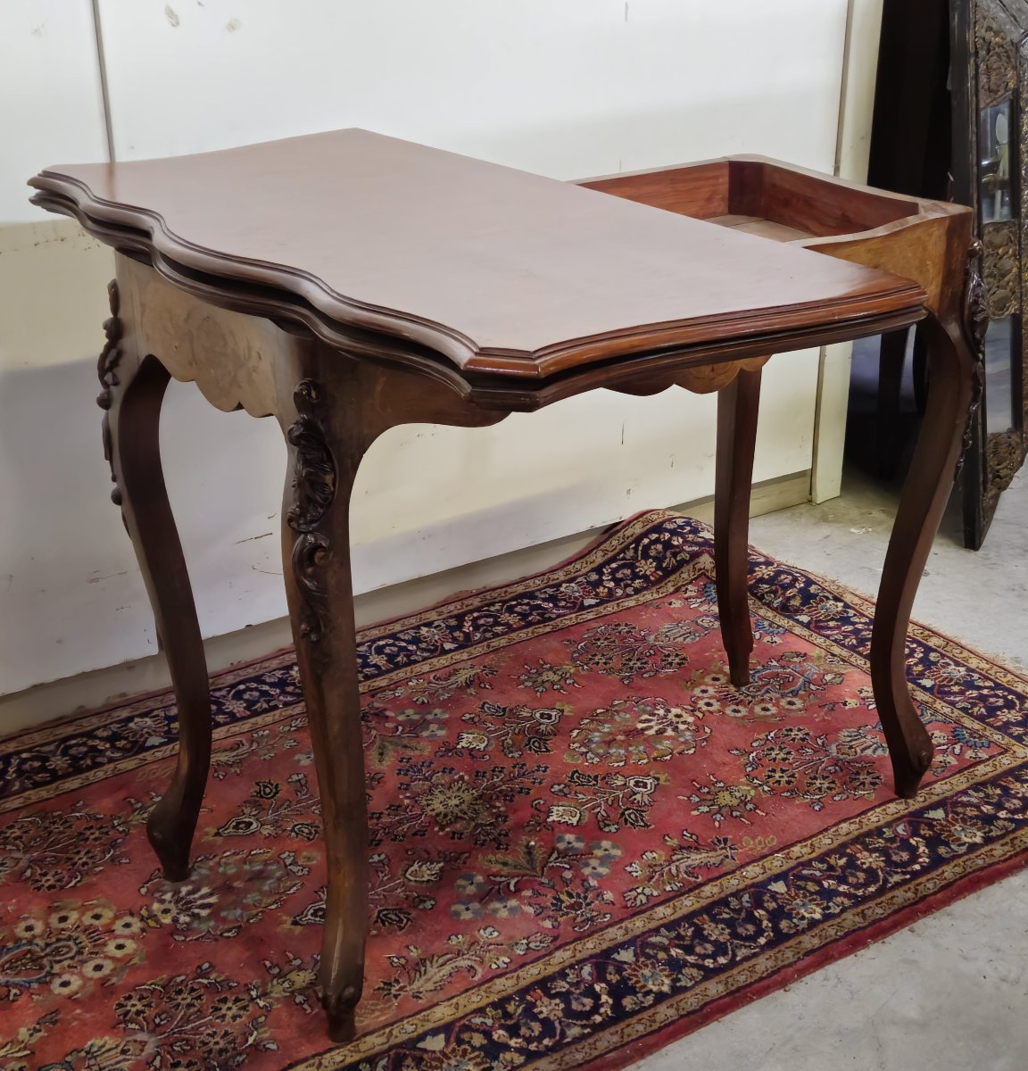 Table a jeux style Louis XV en marquéterie et acajou-photo-5