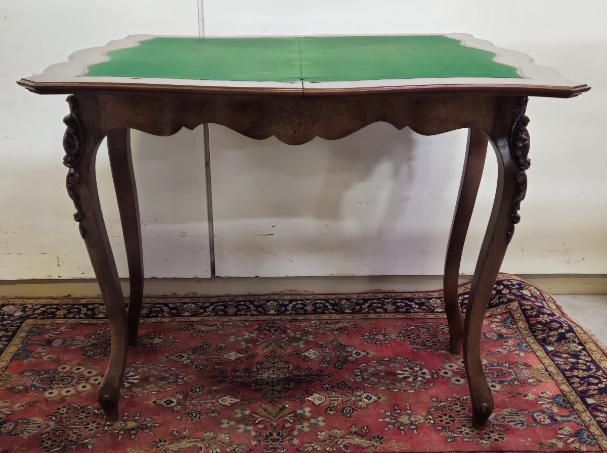 Table a jeux style Louis XV en marquéterie et acajou-photo-6