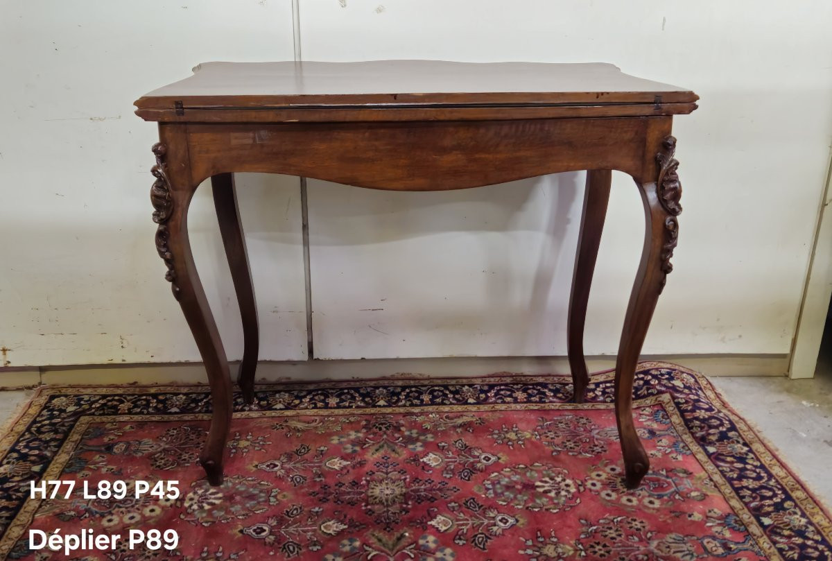 Table a jeux style Louis XV en marquéterie et acajou-photo-8