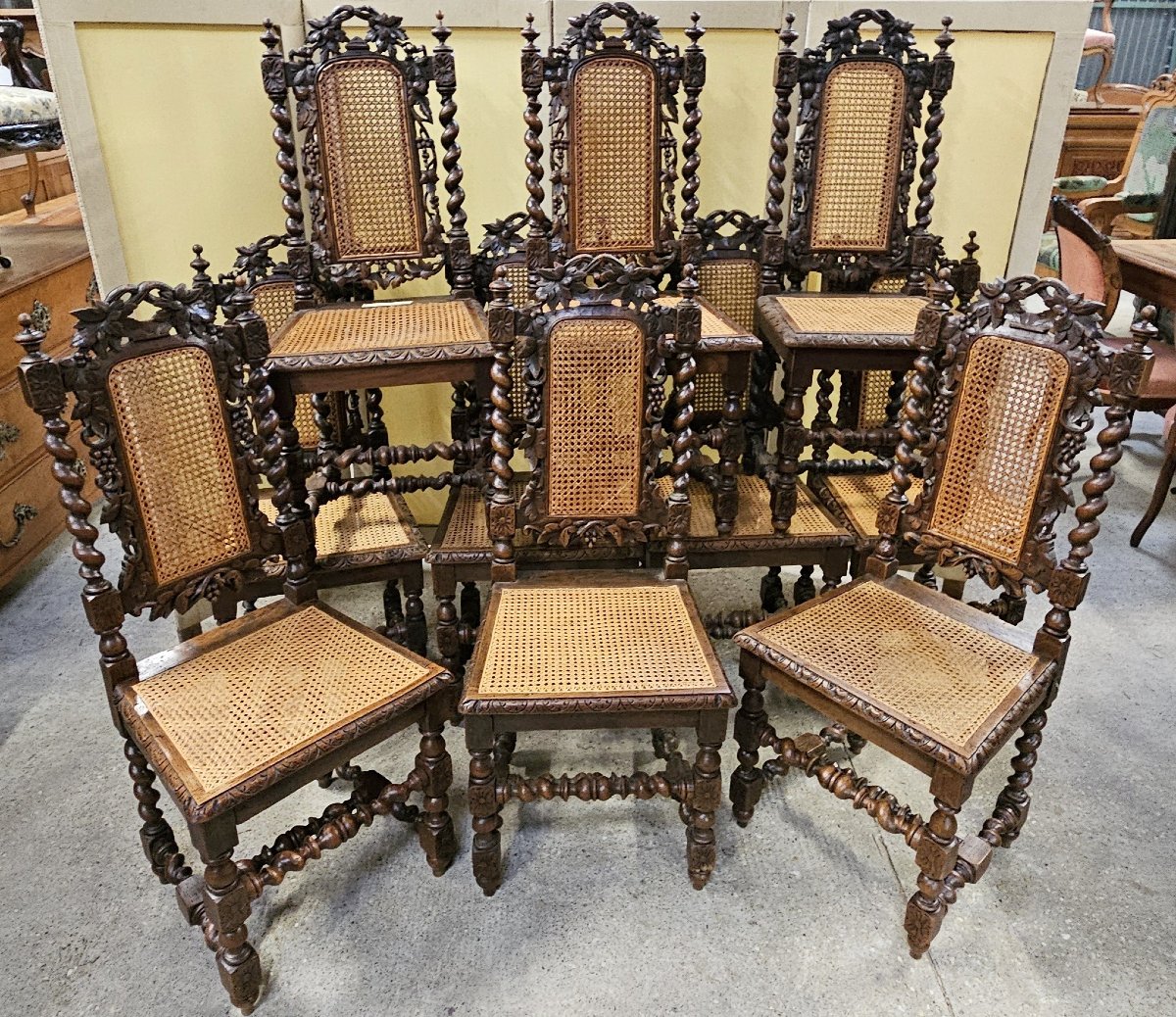 Set Of 10 Renaissance-style Chairs, In Richly Carved Oak-photo-1