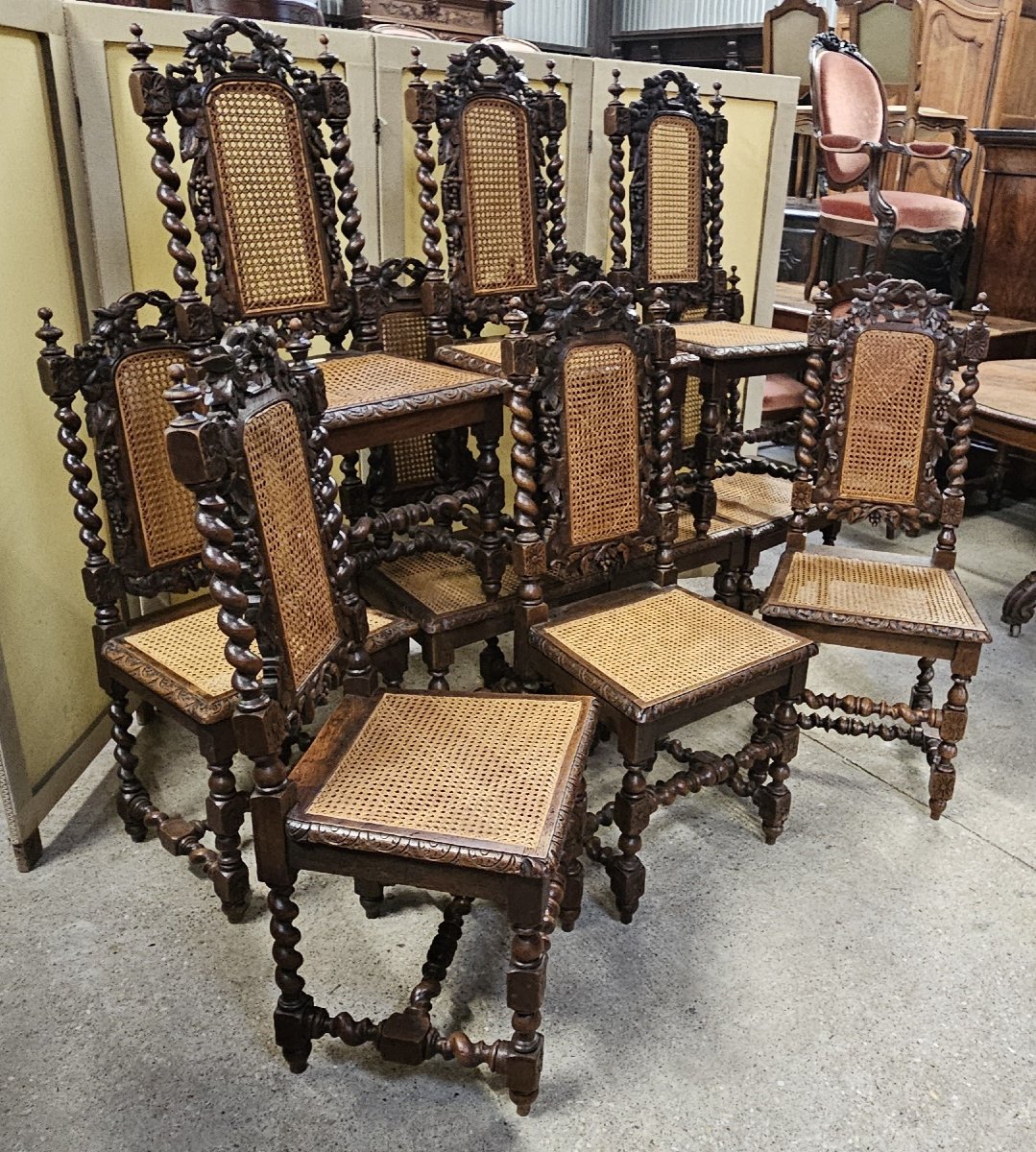 Set Of 10 Renaissance-style Chairs, In Richly Carved Oak-photo-2