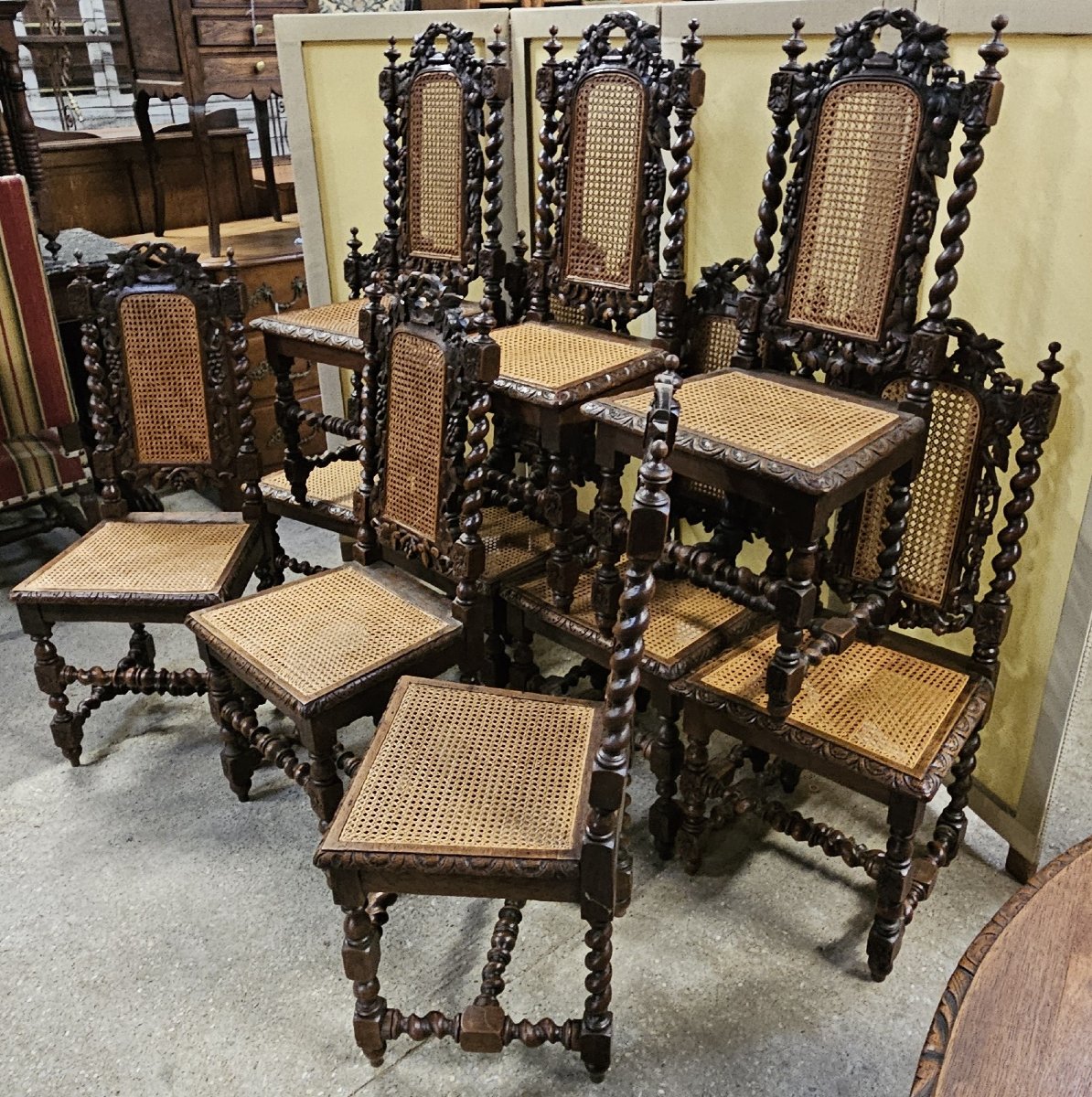 Set Of 10 Renaissance-style Chairs, In Richly Carved Oak-photo-3