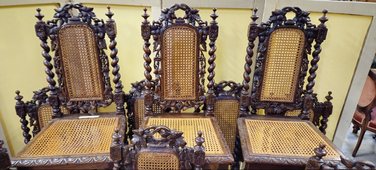 Set Of 10 Renaissance-style Chairs, In Richly Carved Oak-photo-4