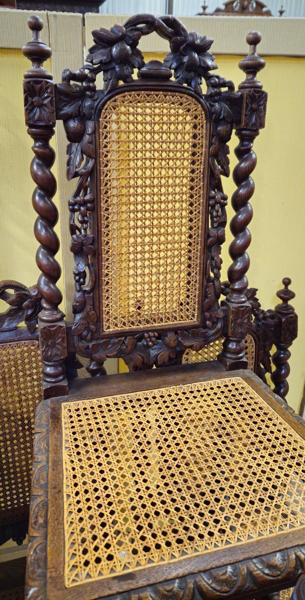 Set Of 10 Renaissance-style Chairs, In Richly Carved Oak-photo-5