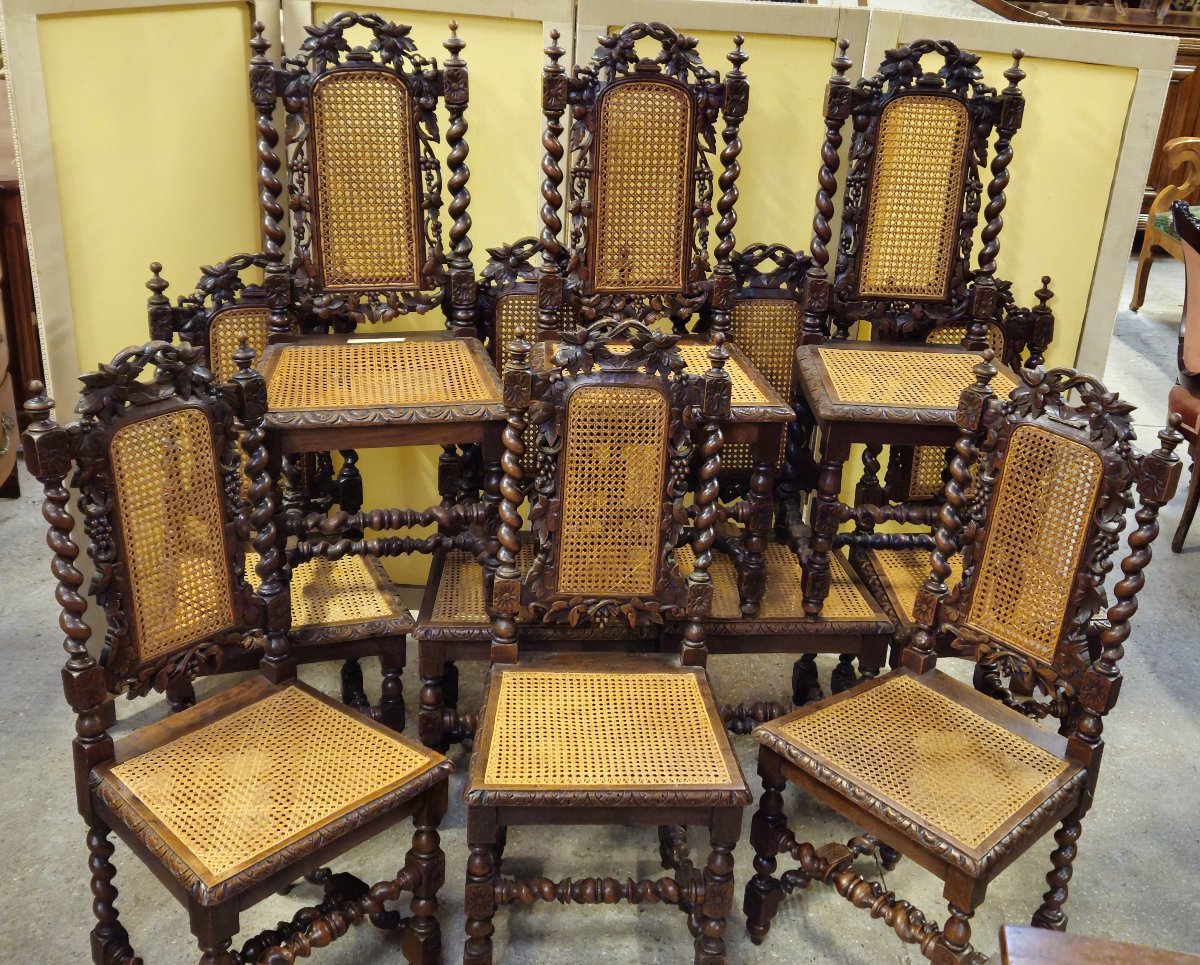 Set Of 10 Renaissance-style Chairs, In Richly Carved Oak-photo-6