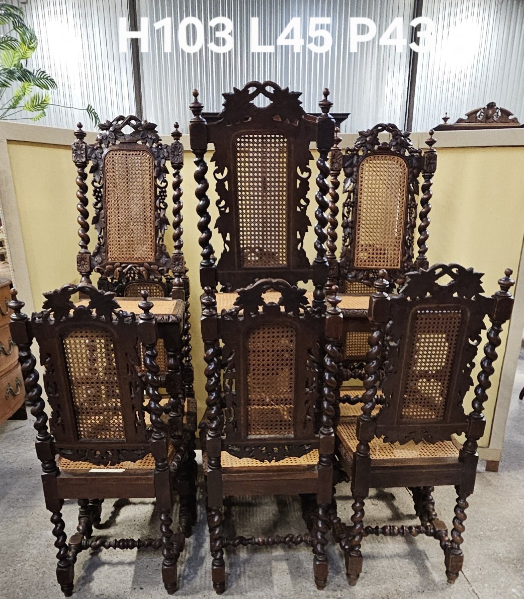 Set Of 10 Renaissance-style Chairs, In Richly Carved Oak-photo-8