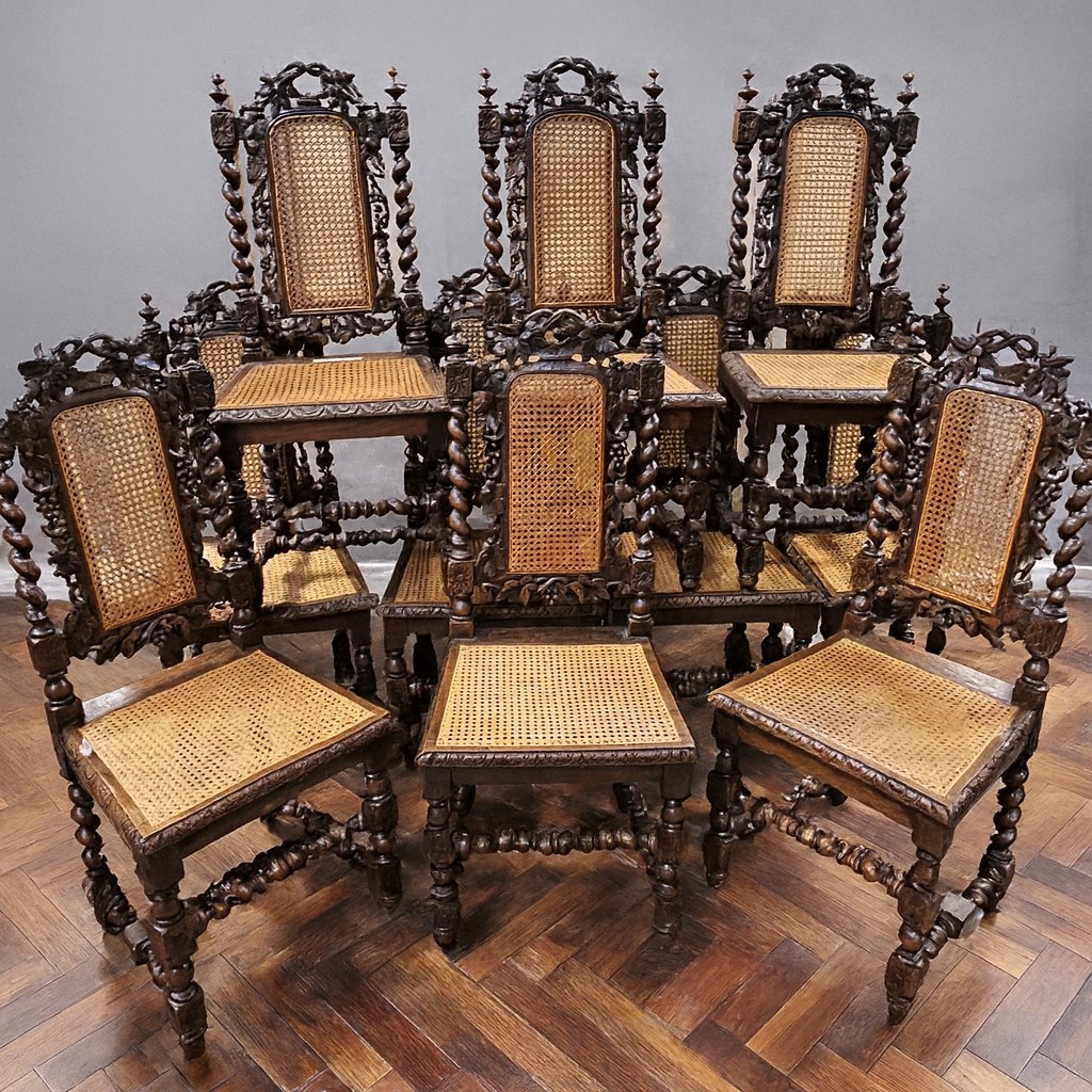 Set Of 10 Renaissance-style Chairs, In Richly Carved Oak