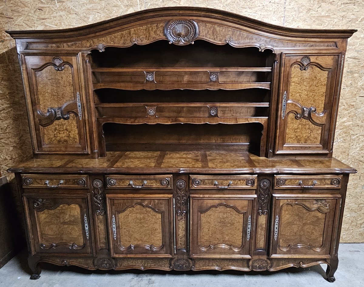 Grand buffet vaisselier en noyer et orme, de style Louis XV-photo-1