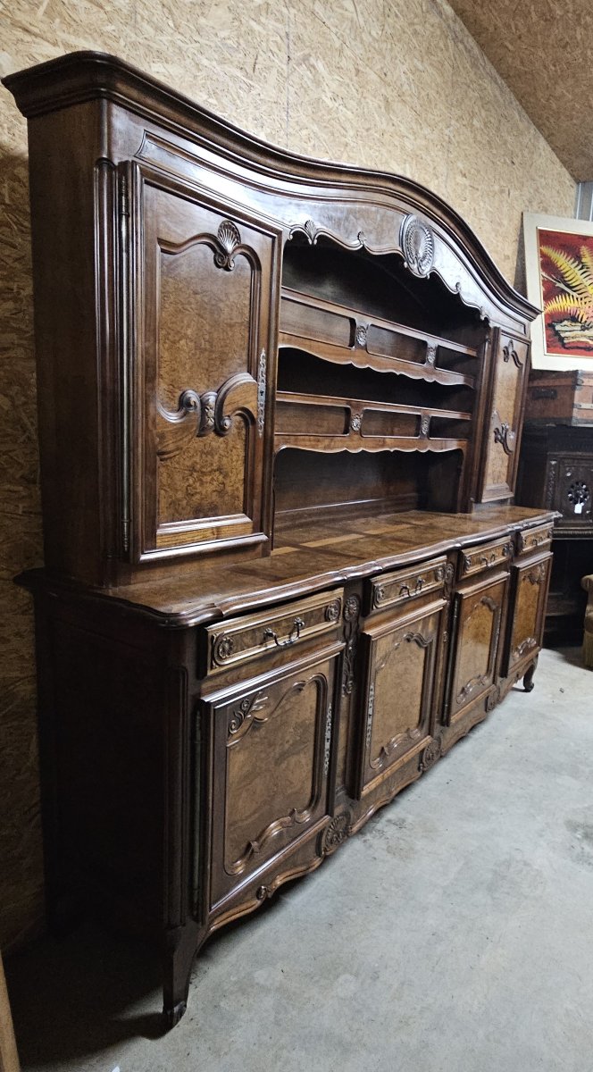 Grand buffet vaisselier en noyer et orme, de style Louis XV-photo-3