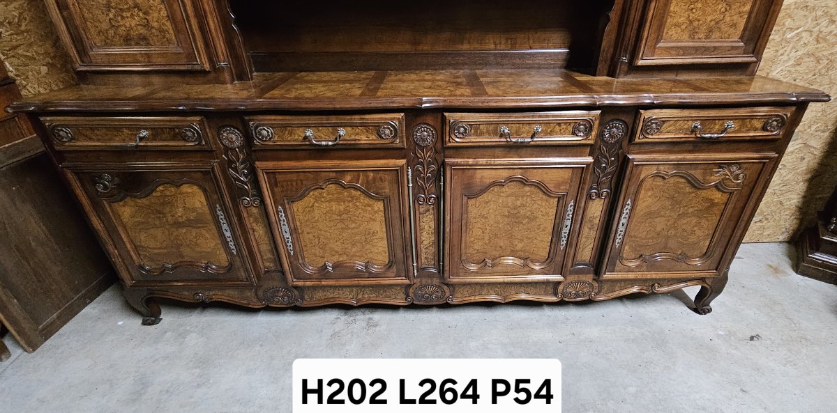 Grand buffet vaisselier en noyer et orme, de style Louis XV-photo-8