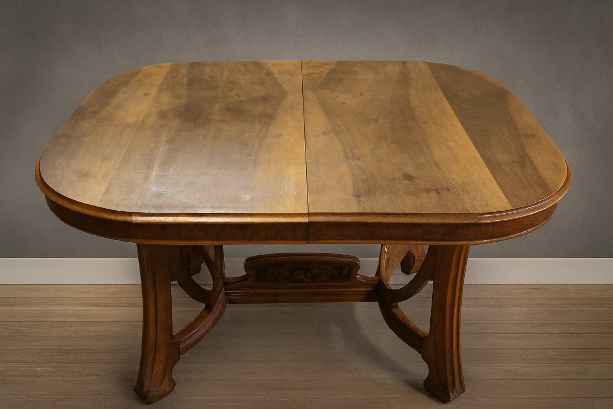 D'après Gauthier-Poinsignon : Table a allonges époque Art Nouveau en noyer-photo-1