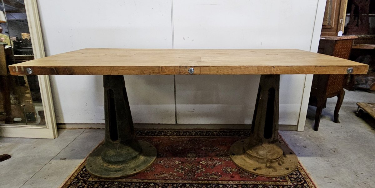 Industrial Table Made Of Solid Wood And Cast Iron-photo-1