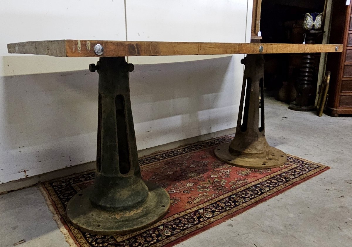 Industrial Table Made Of Solid Wood And Cast Iron-photo-2
