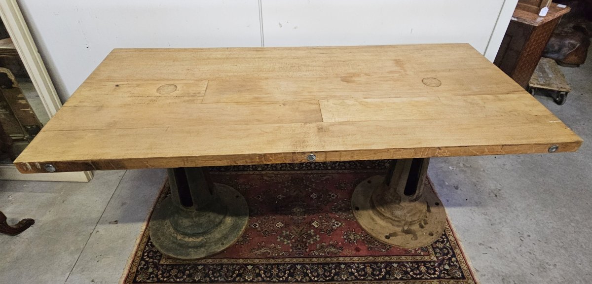 Industrial Table Made Of Solid Wood And Cast Iron-photo-3