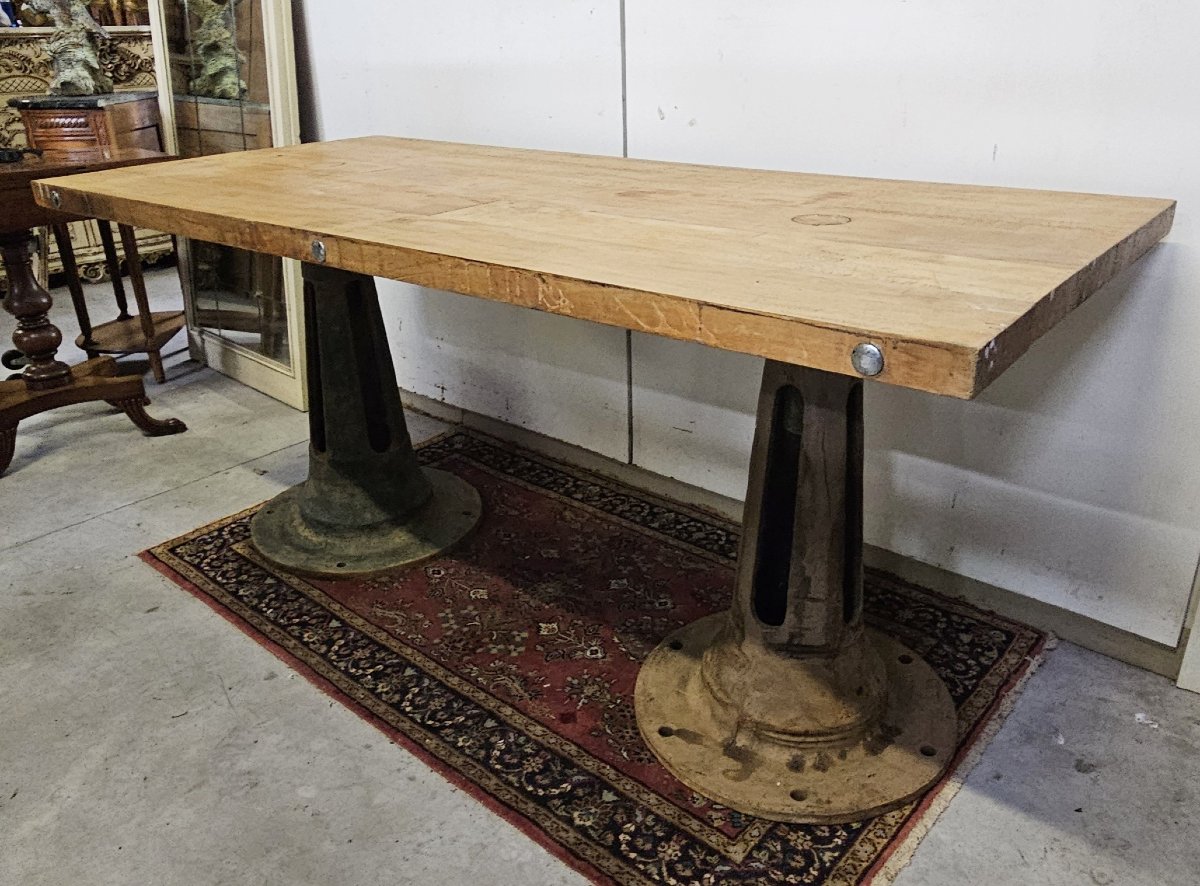 Industrial Table Made Of Solid Wood And Cast Iron-photo-4