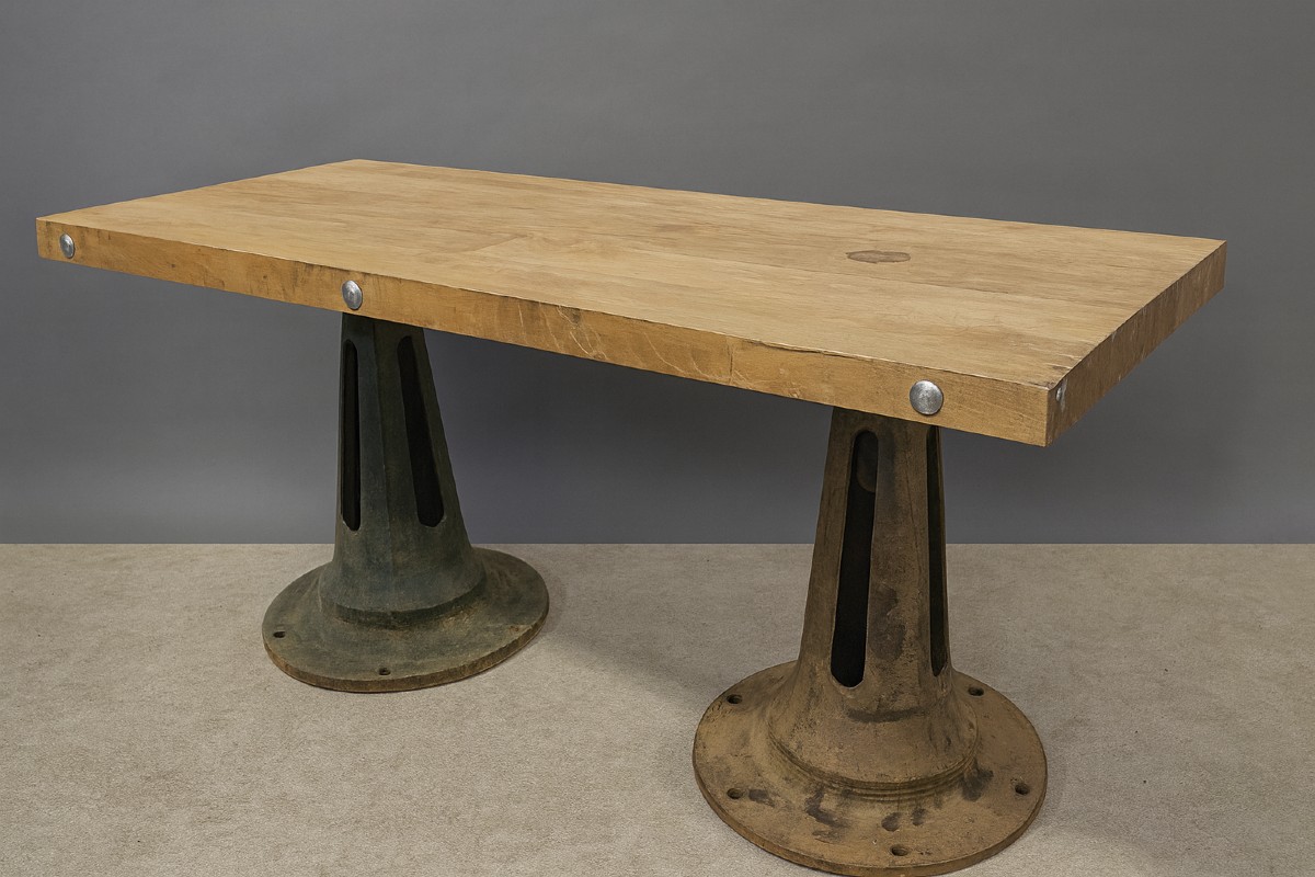 Industrial Table Made Of Solid Wood And Cast Iron