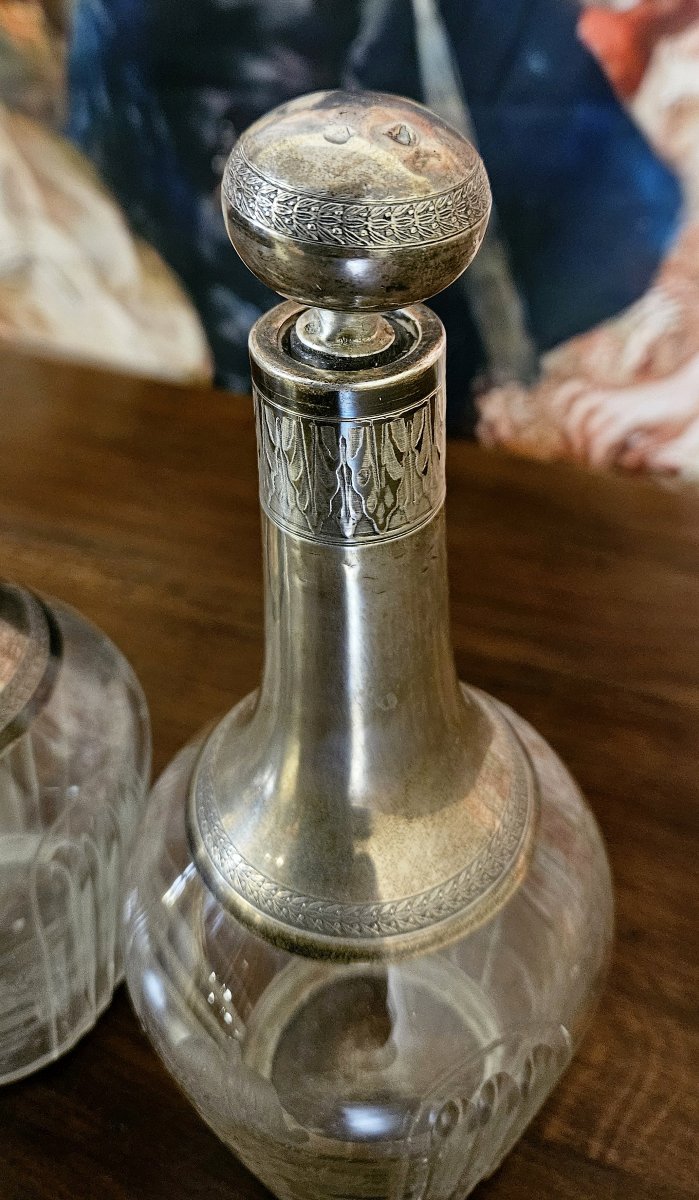 paire de carafes anciennes en cristal et argent massif-photo-5