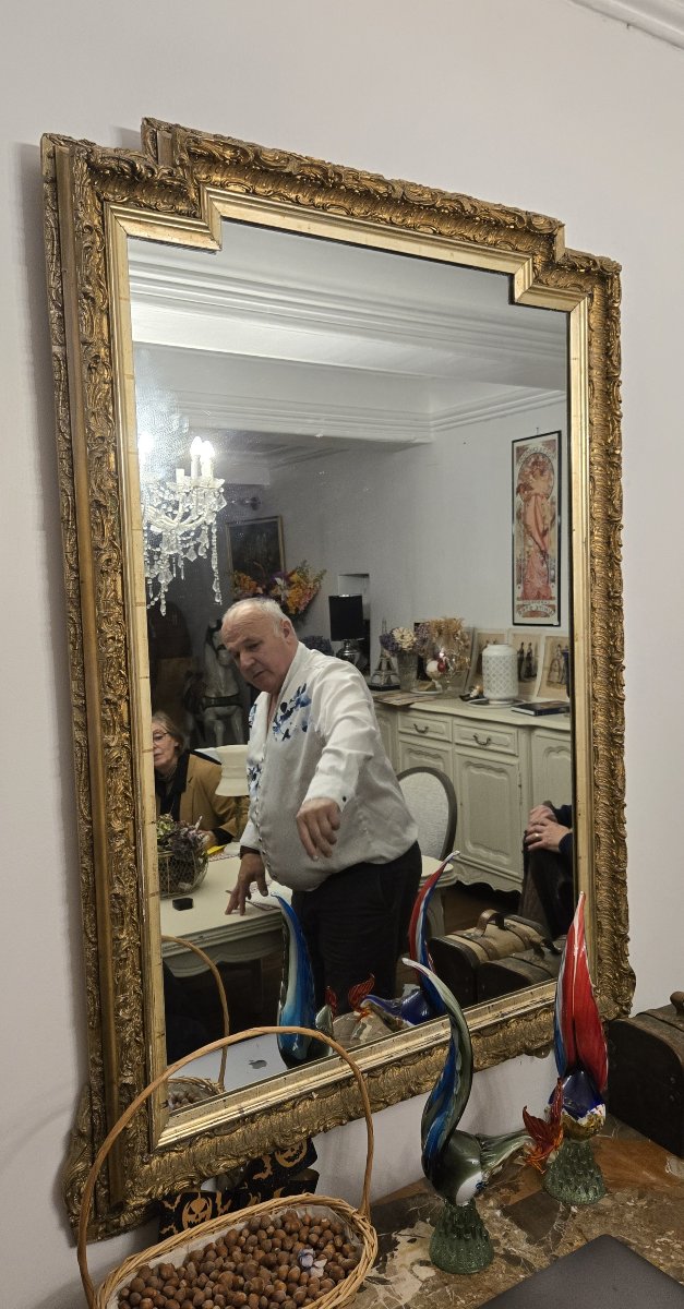 Large Antique Mirror From The Napoleon III Period, Made Of Finely Carved And Gilded Wood.-photo-1