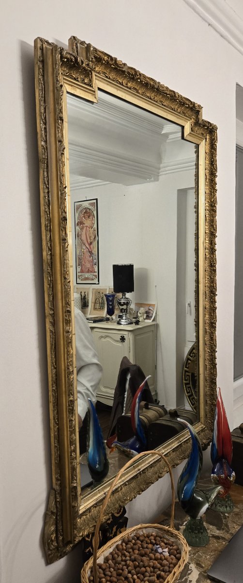 Large Antique Mirror From The Napoleon III Period, Made Of Finely Carved And Gilded Wood.-photo-2