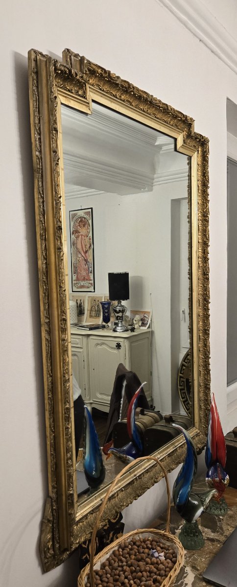 Large Antique Mirror From The Napoleon III Period, Made Of Finely Carved And Gilded Wood.-photo-3