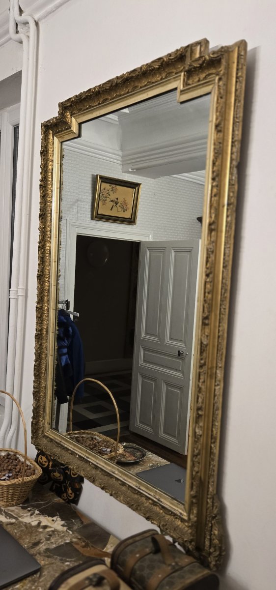 Large Antique Mirror From The Napoleon III Period, Made Of Finely Carved And Gilded Wood.-photo-5