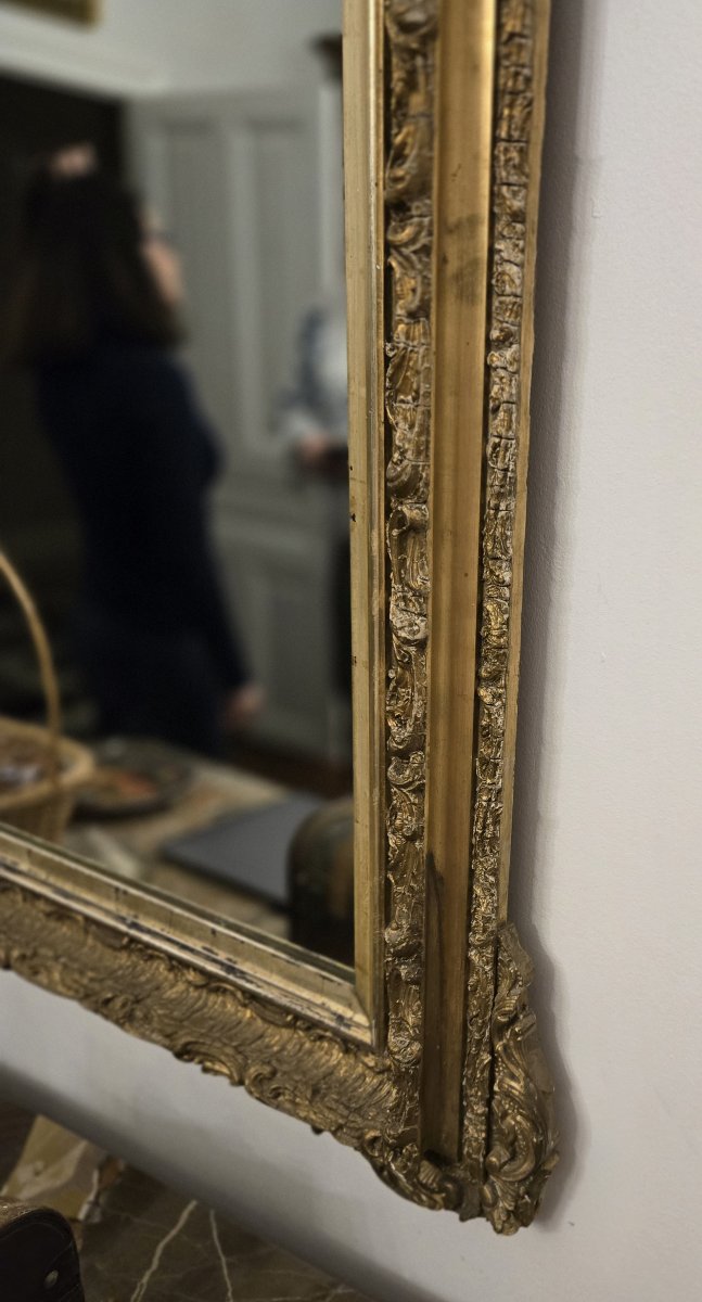 Large Antique Mirror From The Napoleon III Period, Made Of Finely Carved And Gilded Wood.-photo-6