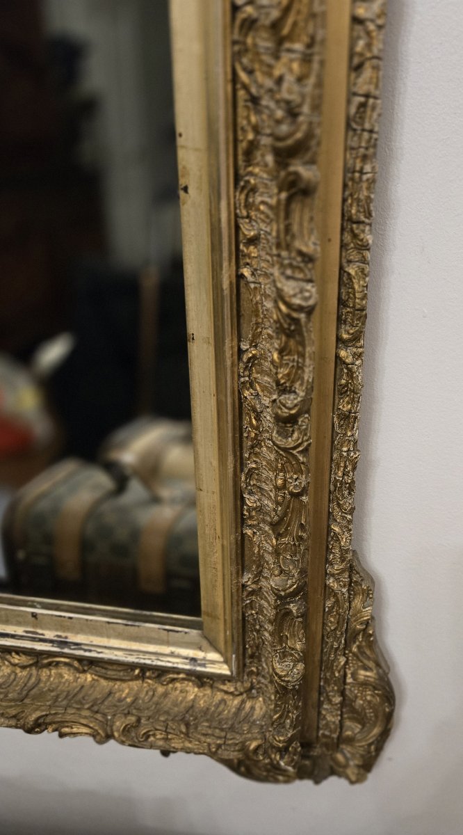 Large Antique Mirror From The Napoleon III Period, Made Of Finely Carved And Gilded Wood.-photo-7