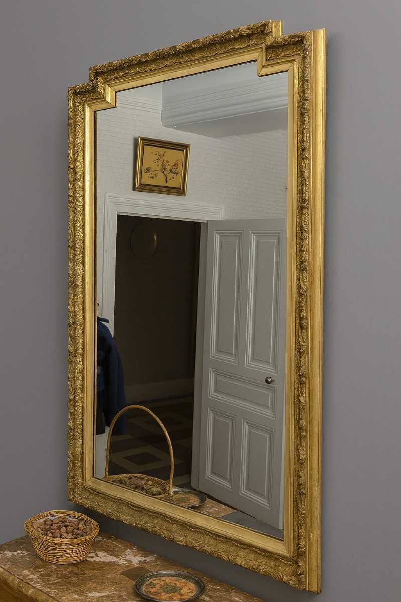 Large Antique Mirror From The Napoleon III Period, Made Of Finely Carved And Gilded Wood.