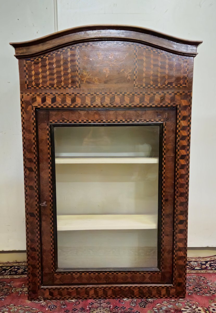 Antique Louis XV Period Display Case In Marquetry With Geometric Designs-photo-1