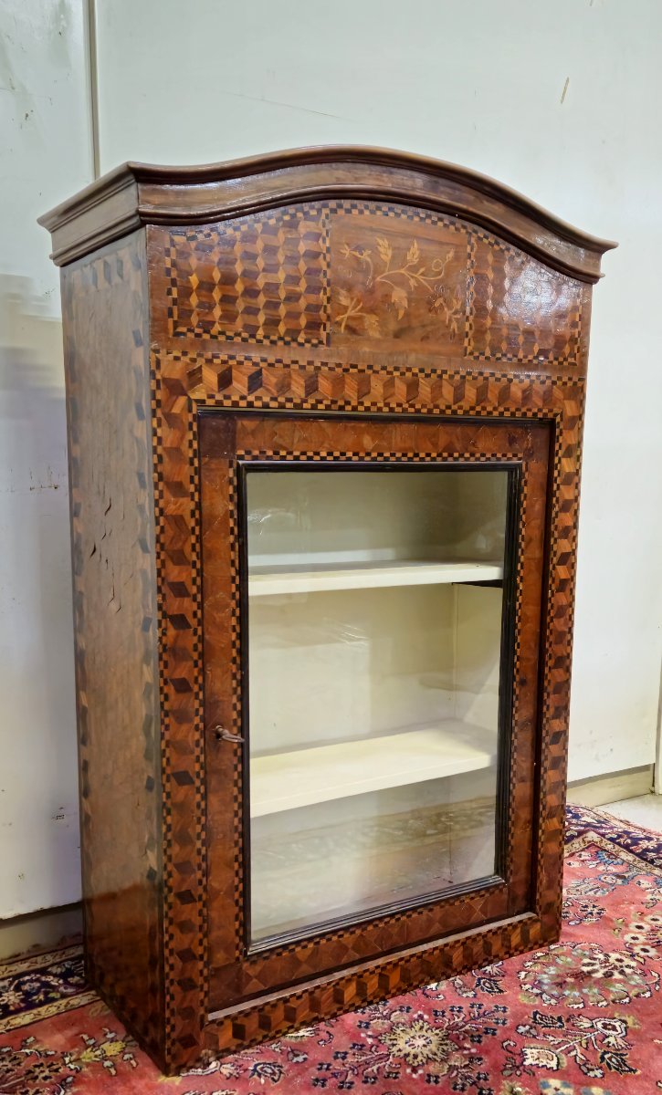 Antique Louis XV Period Display Case In Marquetry With Geometric Designs-photo-2