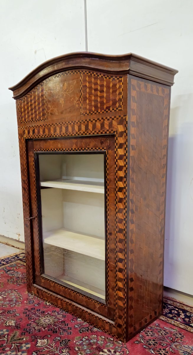Antique Louis XV Period Display Case In Marquetry With Geometric Designs-photo-3
