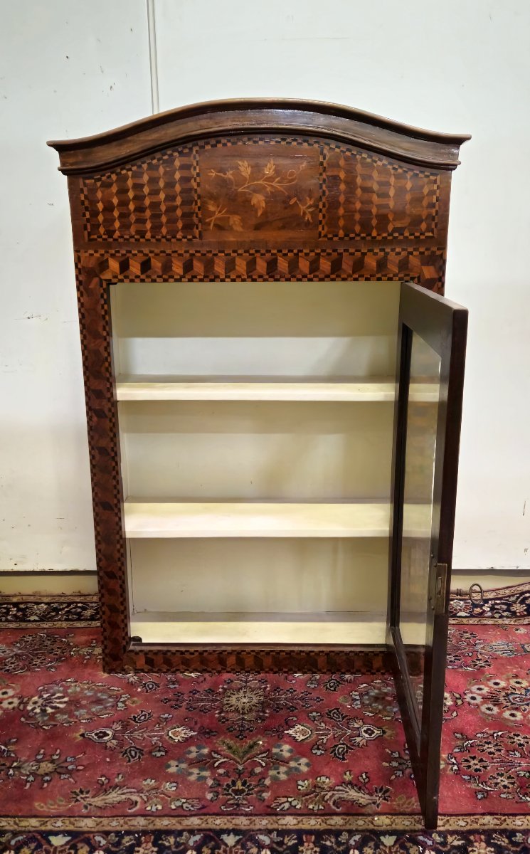 Antique Louis XV Period Display Case In Marquetry With Geometric Designs-photo-6